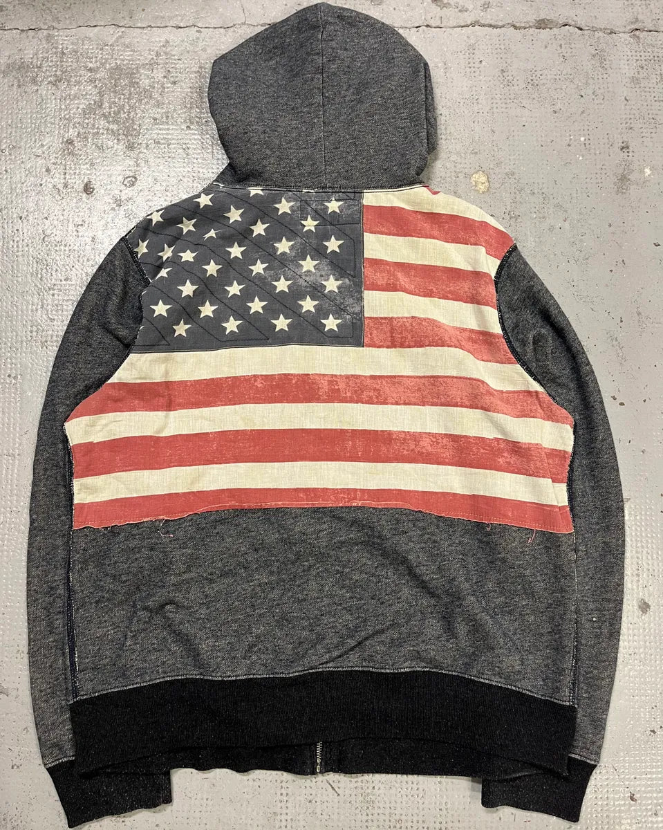 2010s Ralph Lauren Grey American Flag Print Cotton Zip-up Hoodie  qeuqiUX 2