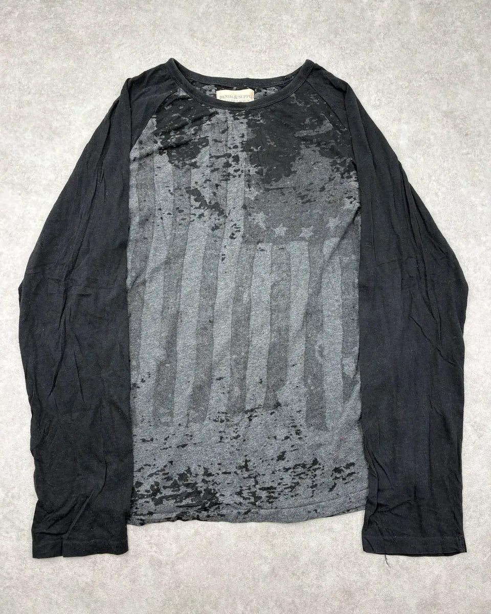 2010s Ralph Lauren Grey USA Flag Distressed Longsleeve T-Shirt bVnIGQB 0