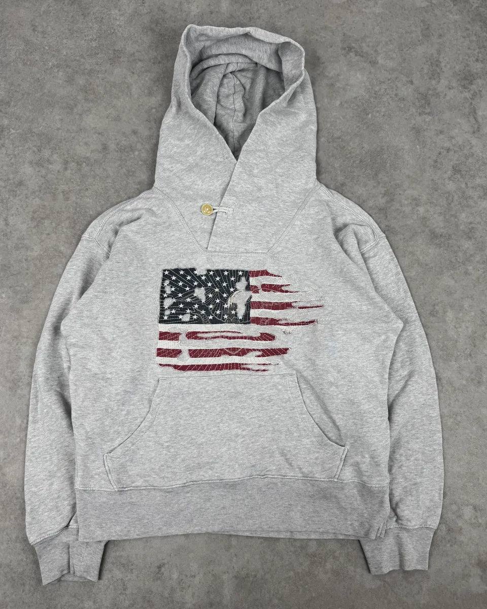 2010s Ralph Lauren Grey Distressed USA Flag Hoodie EuRxUYM 0