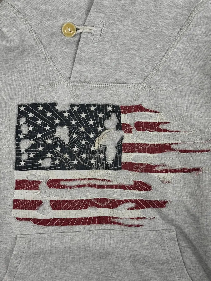 2010s Ralph Lauren Grey Distressed USA Flag Hoodie EuRxUYM 6
