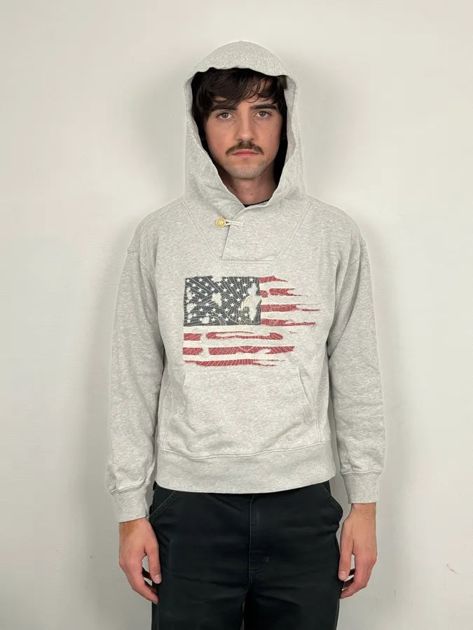 2010s Ralph Lauren Grey Distressed USA Flag Hoodie EuRxUYM 1