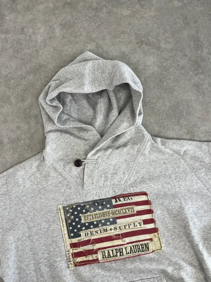 2010s Ralph Lauren Grey USA Flag Hoodie Sweater MzINnlO 4