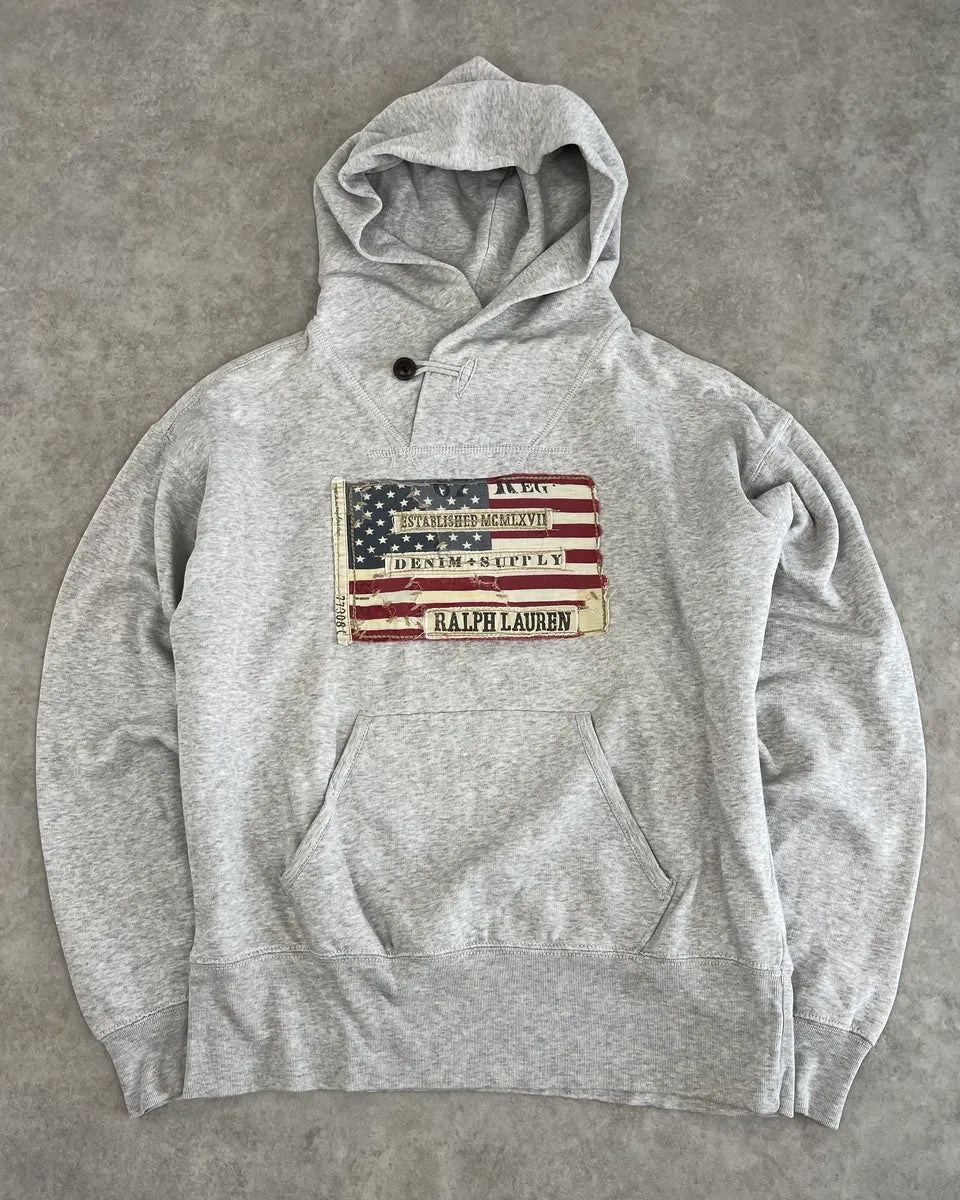 2010s Ralph Lauren Grey USA Flag Hoodie Sweater MzINnlO 3