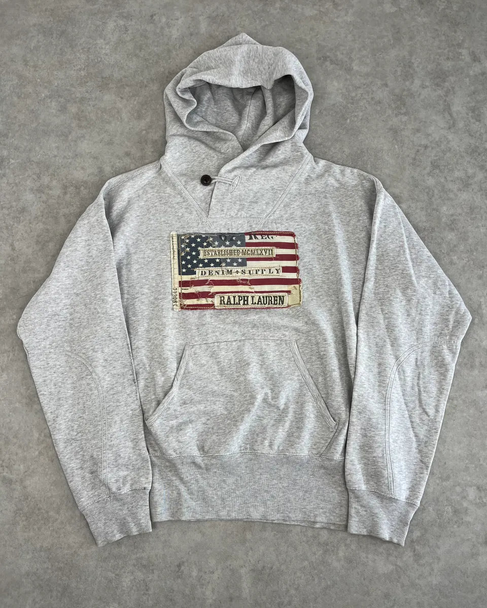 2010s Ralph Lauren Grey USA Flag Hoodie Sweater MzINnlO 0