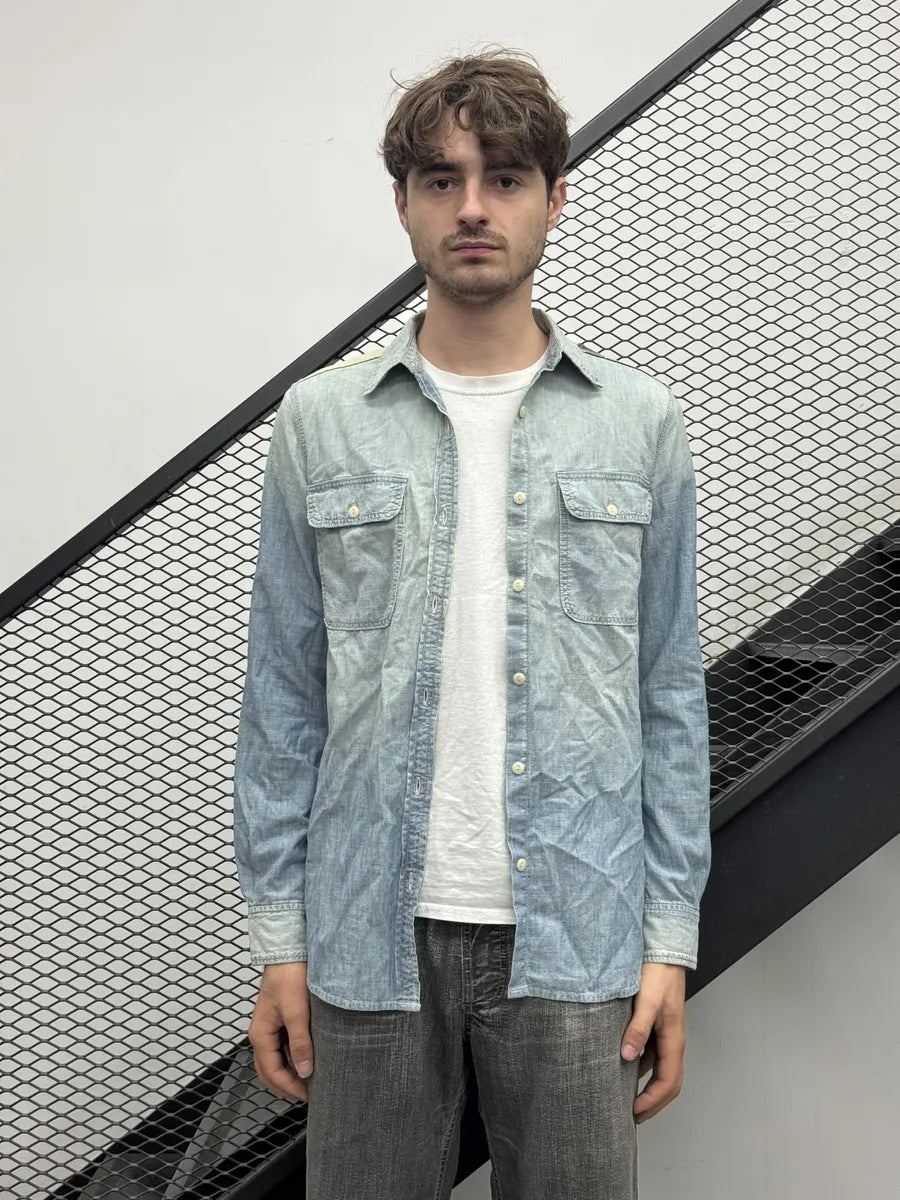 2010s Ralph Lauren Light Blue Denim USA Flag Shirt zLemMdc 3