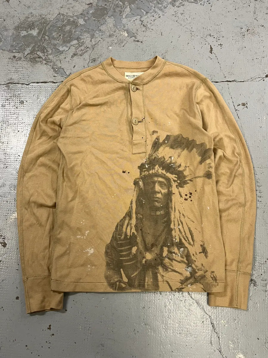 2010s Ralph Lauren Native American Chief Beige Henley Sweater SRdtDbO 0