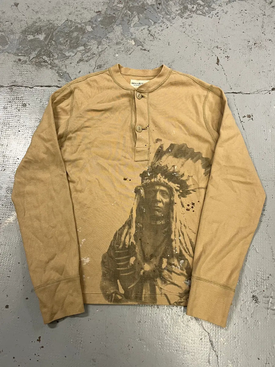 2010s Ralph Lauren Native American Chief Beige Henley Sweater SRdtDbO 3