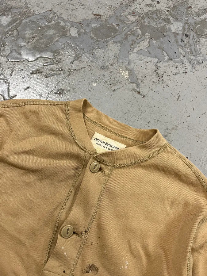 2010s Ralph Lauren Native American Chief Beige Henley Sweater SRdtDbO 4