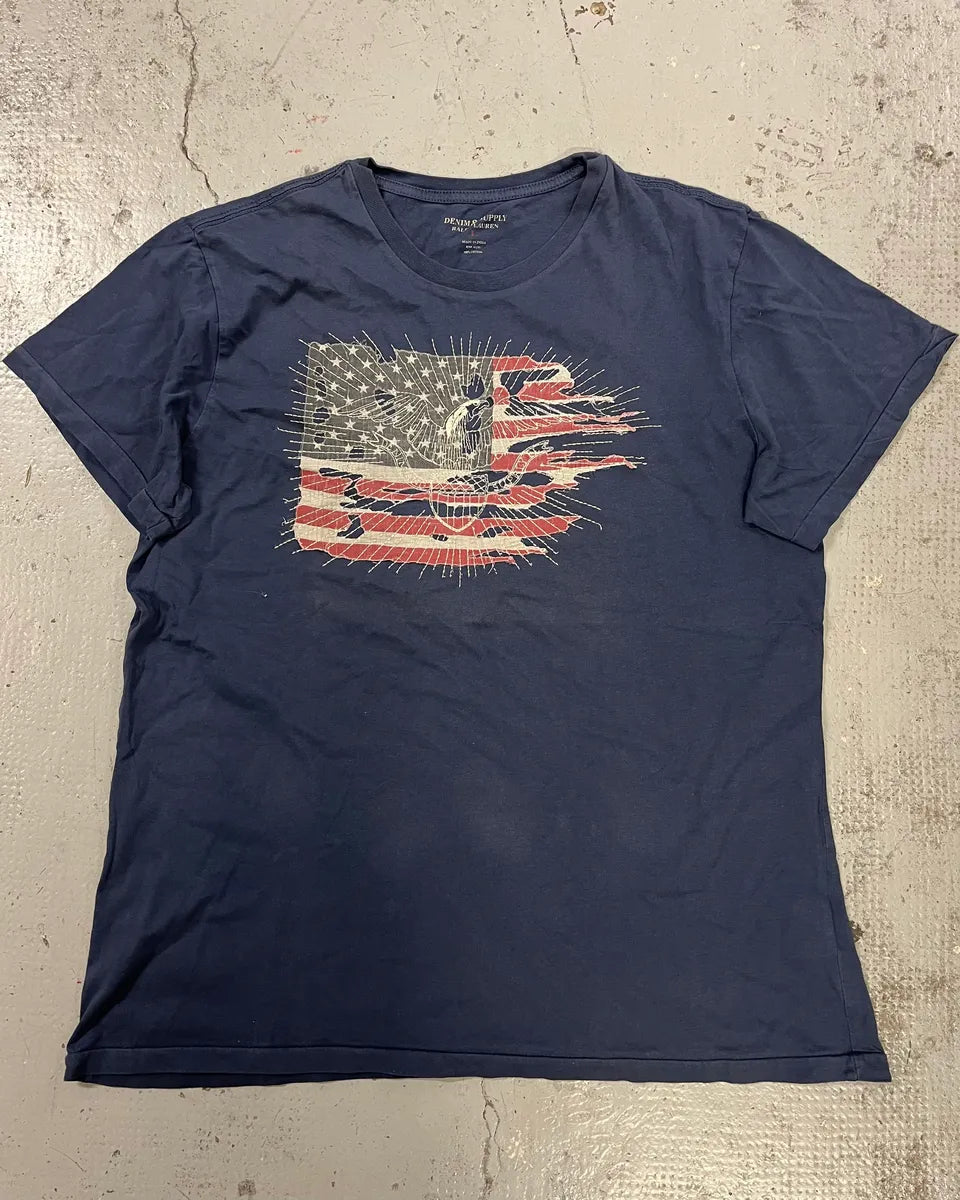 2010s Ralph Lauren Navy Embroidered American Flag T-Shirt cJZapLV 3
