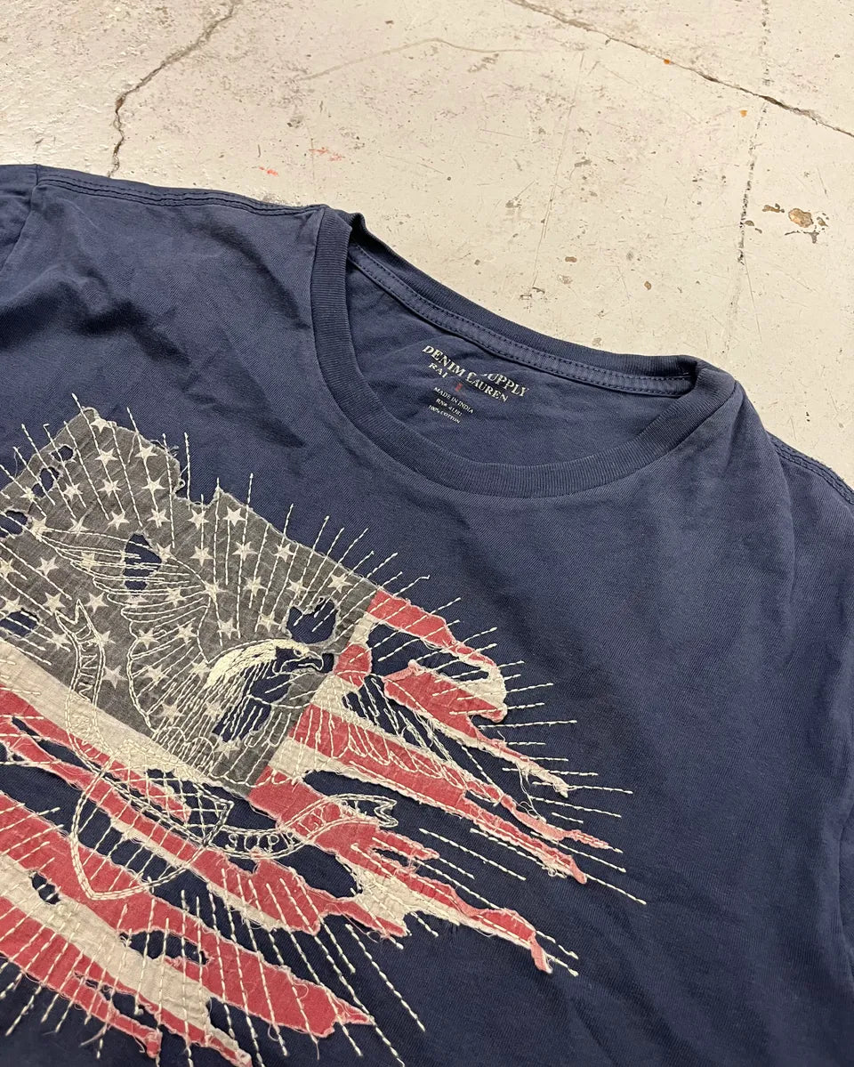2010s Ralph Lauren Navy Embroidered American Flag T-Shirt cJZapLV 4