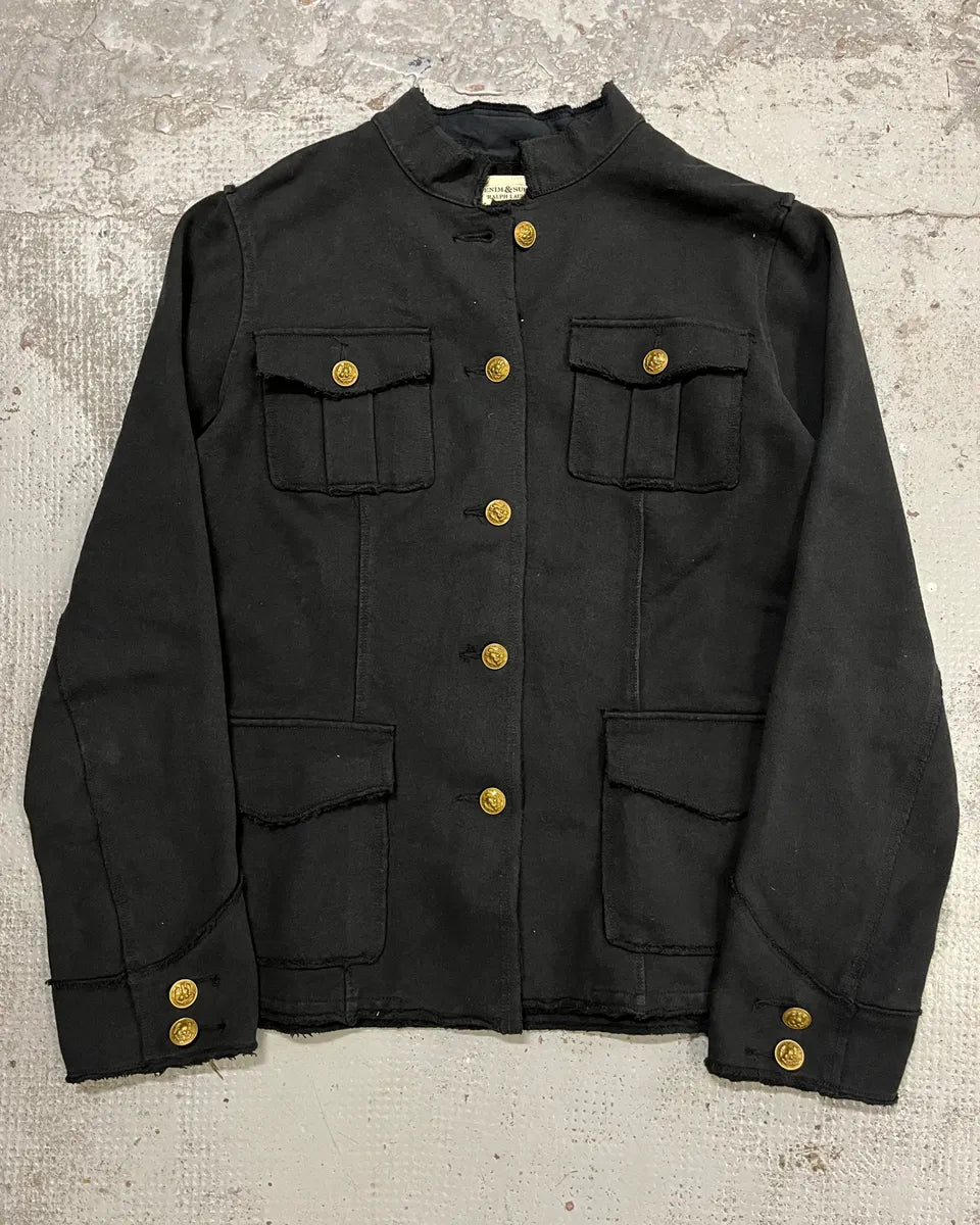 2010s Ralph Lauren Officer Gold Buttoned Multi Pockets Black Jacket  OCnHQIA 0