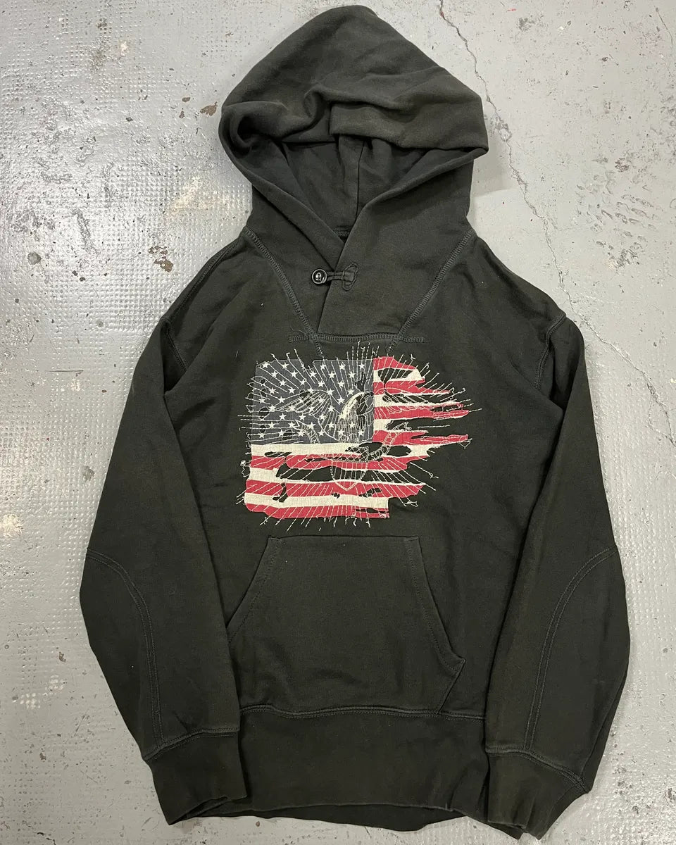 2010s Ralph Lauren Olive Distressed American Flag Hoodie mpolMqj 0