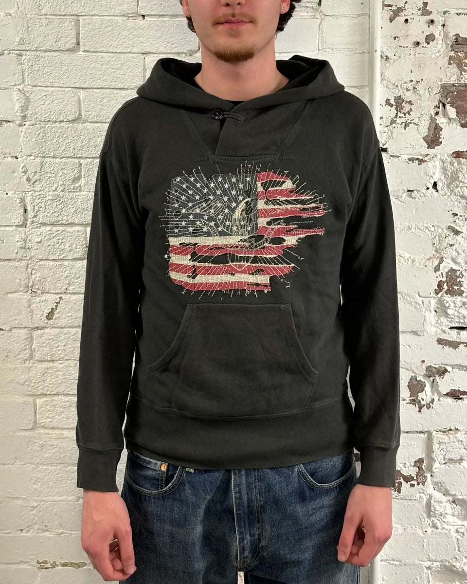 2010s Ralph Lauren Olive Distressed American Flag Hoodie mpolMqj 1