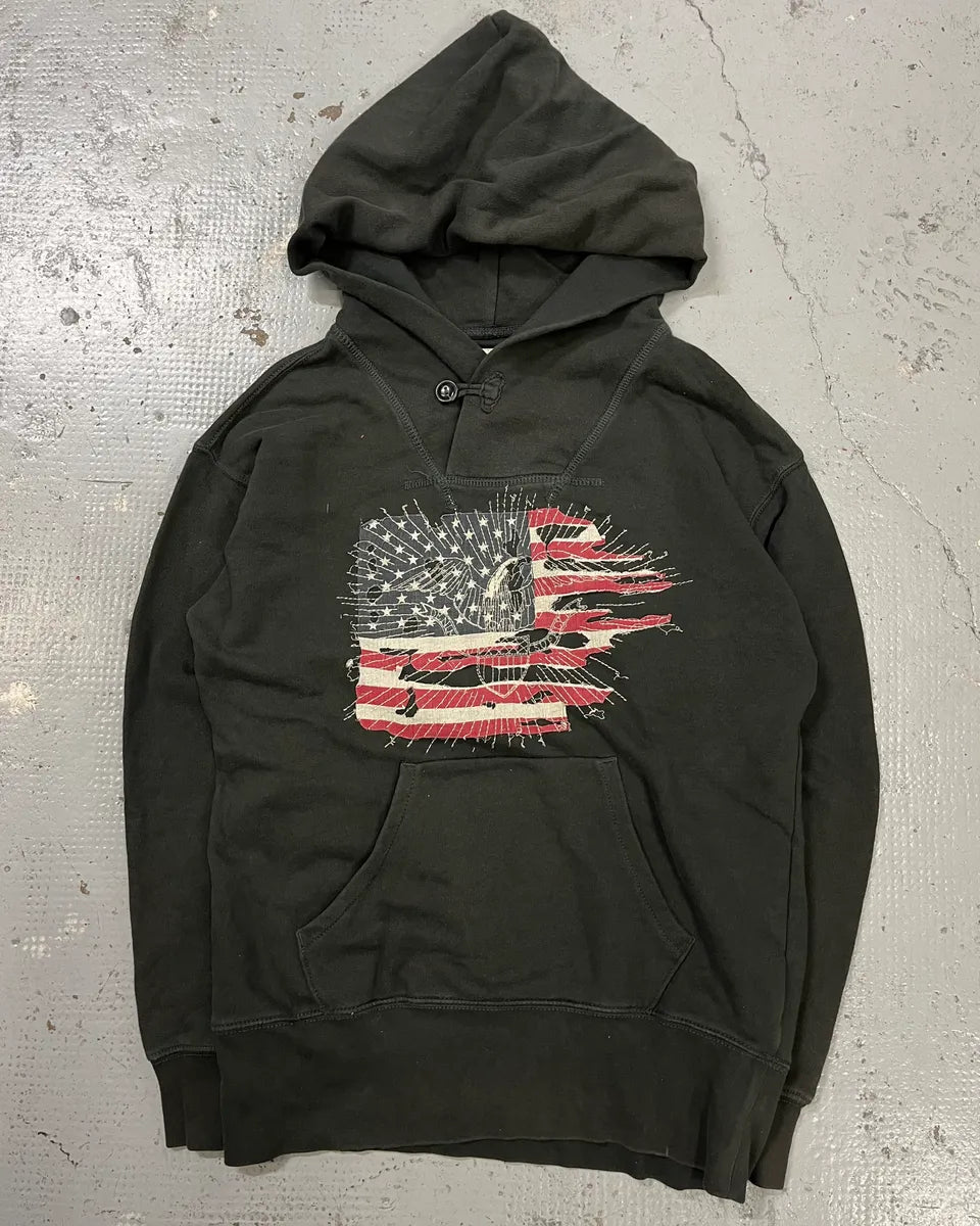 2010s Ralph Lauren Olive Distressed American Flag Hoodie mpolMqj 3