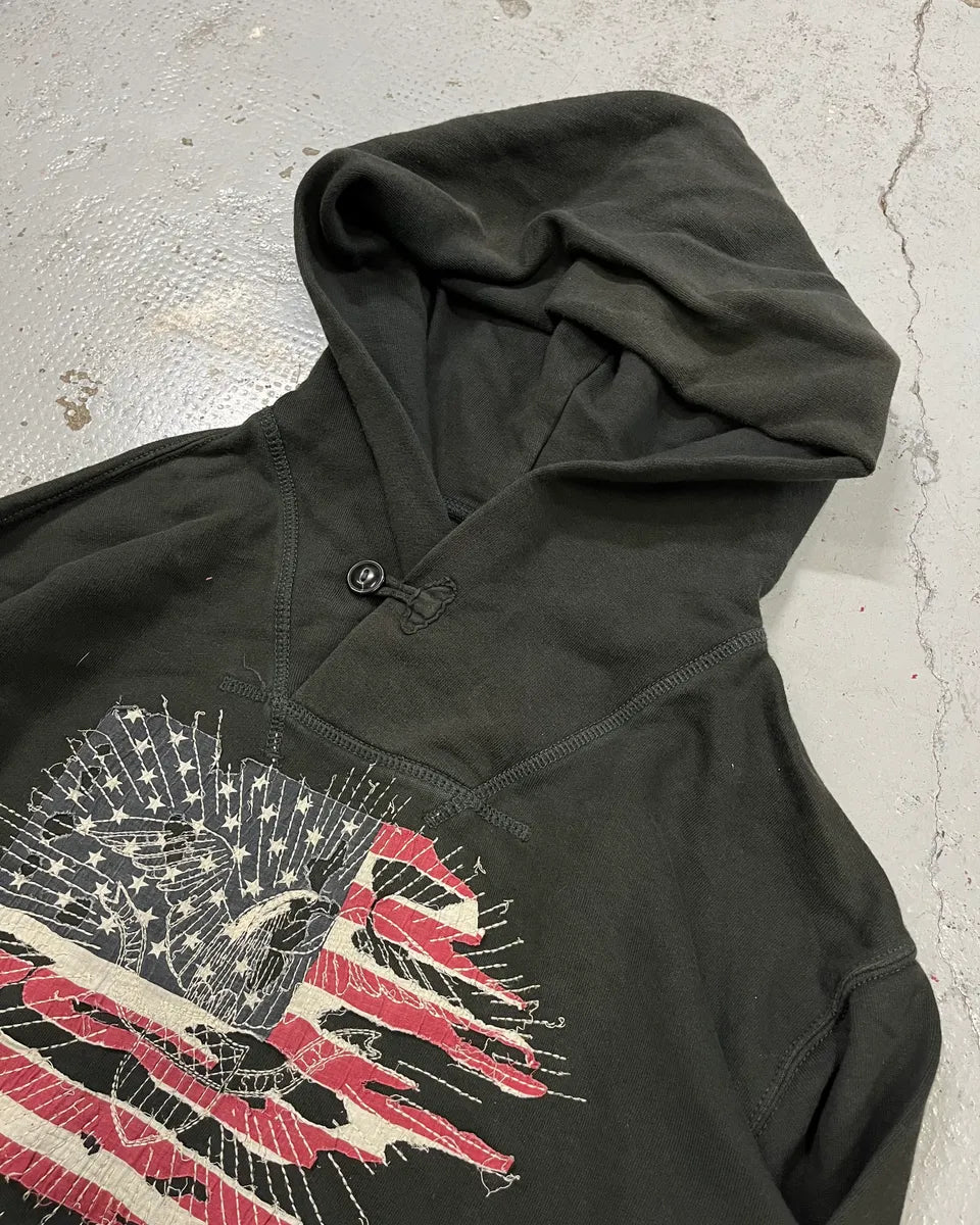 2010s Ralph Lauren Olive Distressed American Flag Hoodie mpolMqj 4