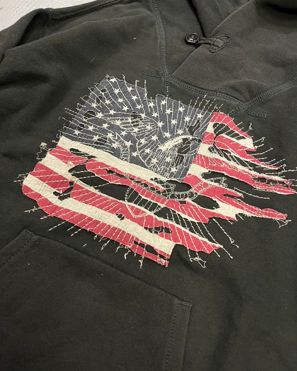 2010s Ralph Lauren Olive Distressed American Flag Hoodie mpolMqj 5