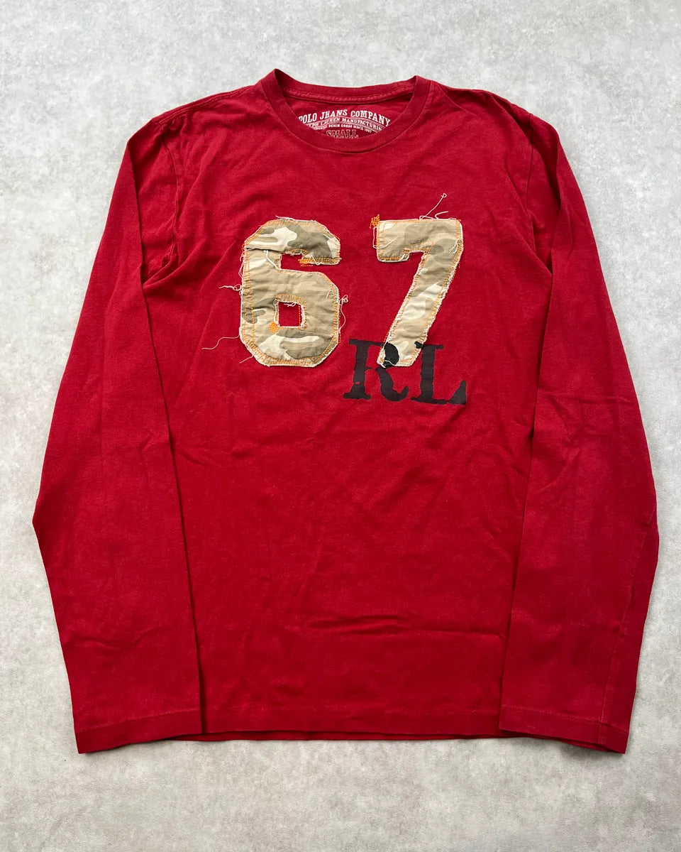 2010s Ralph Lauren Red 67 Embroidered Longsleeve T-Shirt AhLKsGL 0
