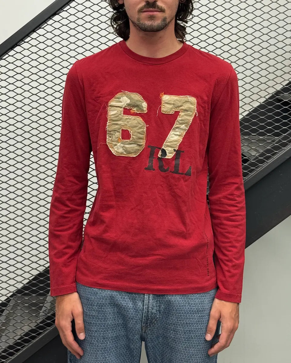 2010s Ralph Lauren Red 67 Embroidered Longsleeve T-Shirt AhLKsGL 1
