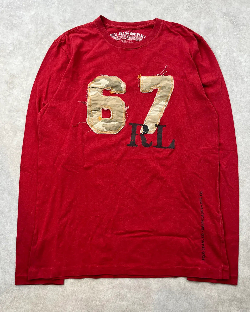 2010s Ralph Lauren Red 67 Embroidered Longsleeve T-Shirt AhLKsGL 3