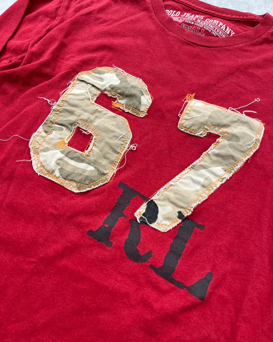 2010s Ralph Lauren Red 67 Embroidered Longsleeve T-Shirt AhLKsGL 5
