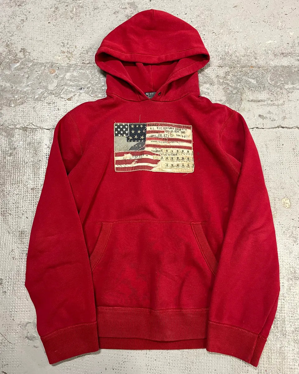 2010s Ralph Lauren Red Flag USA Flag Hoodie DOCpNZU 0