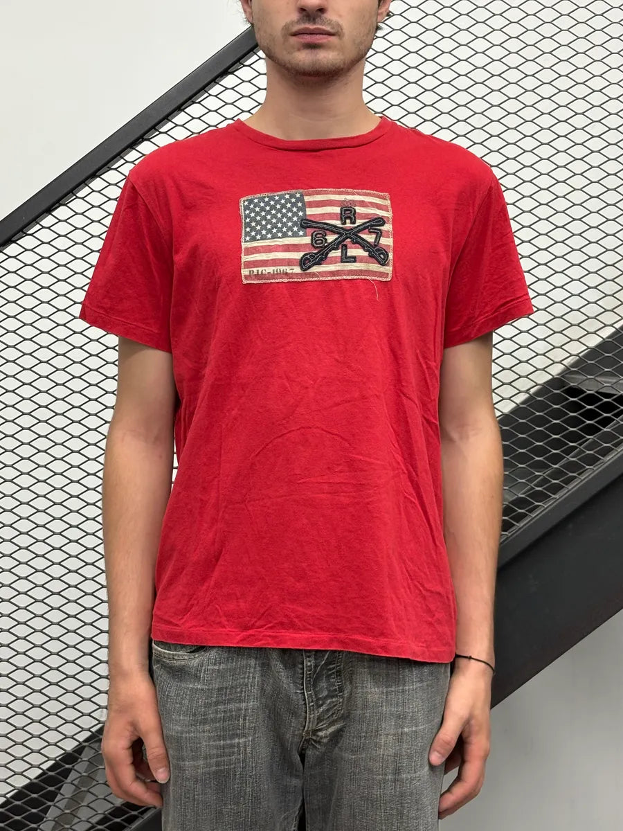 2010s Ralph Lauren Red USA Flag Embroidered T-Shirt xCVwzET 1