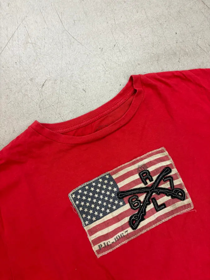 2010s Ralph Lauren Red USA Flag Embroidered T-Shirt xCVwzET 4