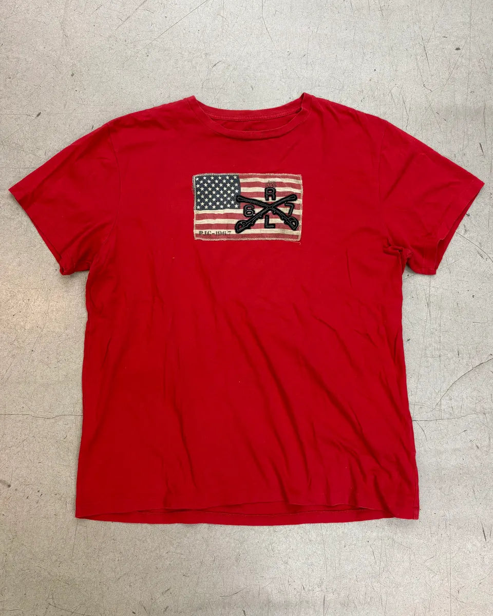 2010s Ralph Lauren Red USA Flag Embroidered T-Shirt xCVwzET 0