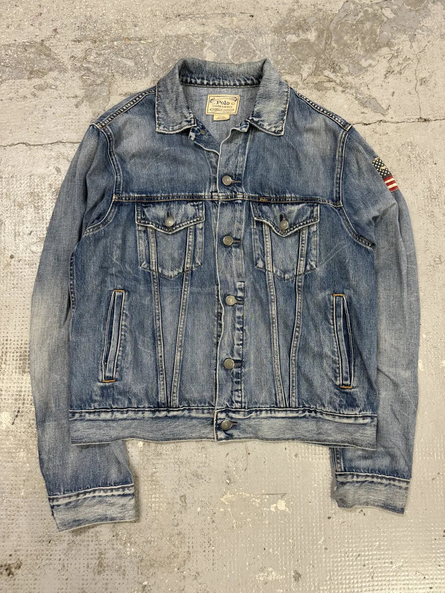 2010s Ralph Lauren USA Flag Blue Denim Jacket qMIQgdW 0