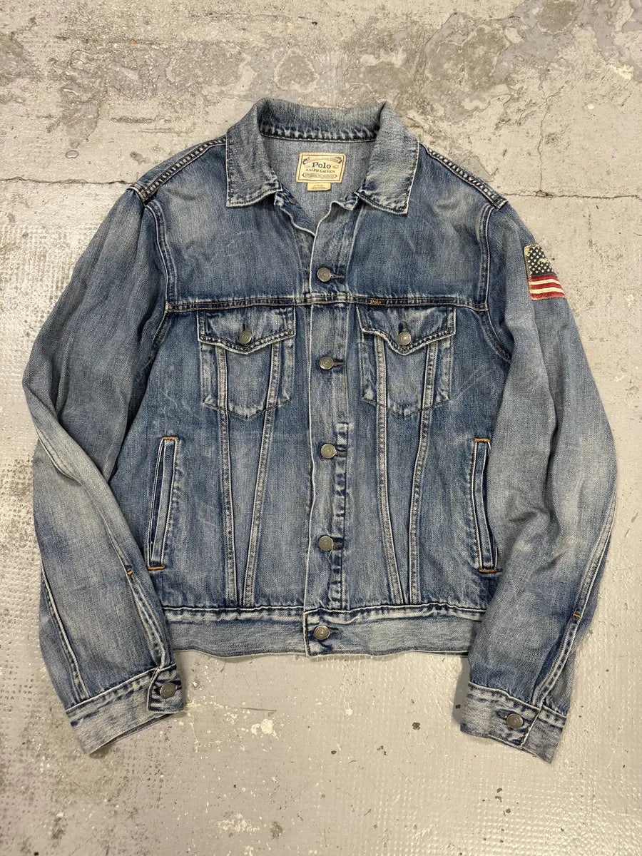2010s Ralph Lauren USA Flag Blue Denim Jacket qMIQgdW 5