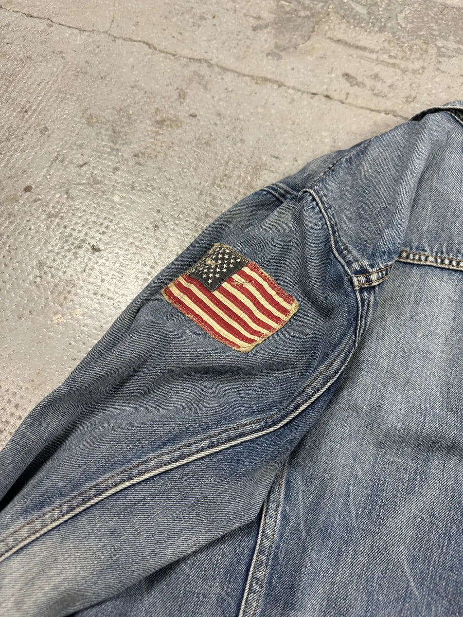 2010s Ralph Lauren USA Flag Blue Denim Jacket qMIQgdW 9