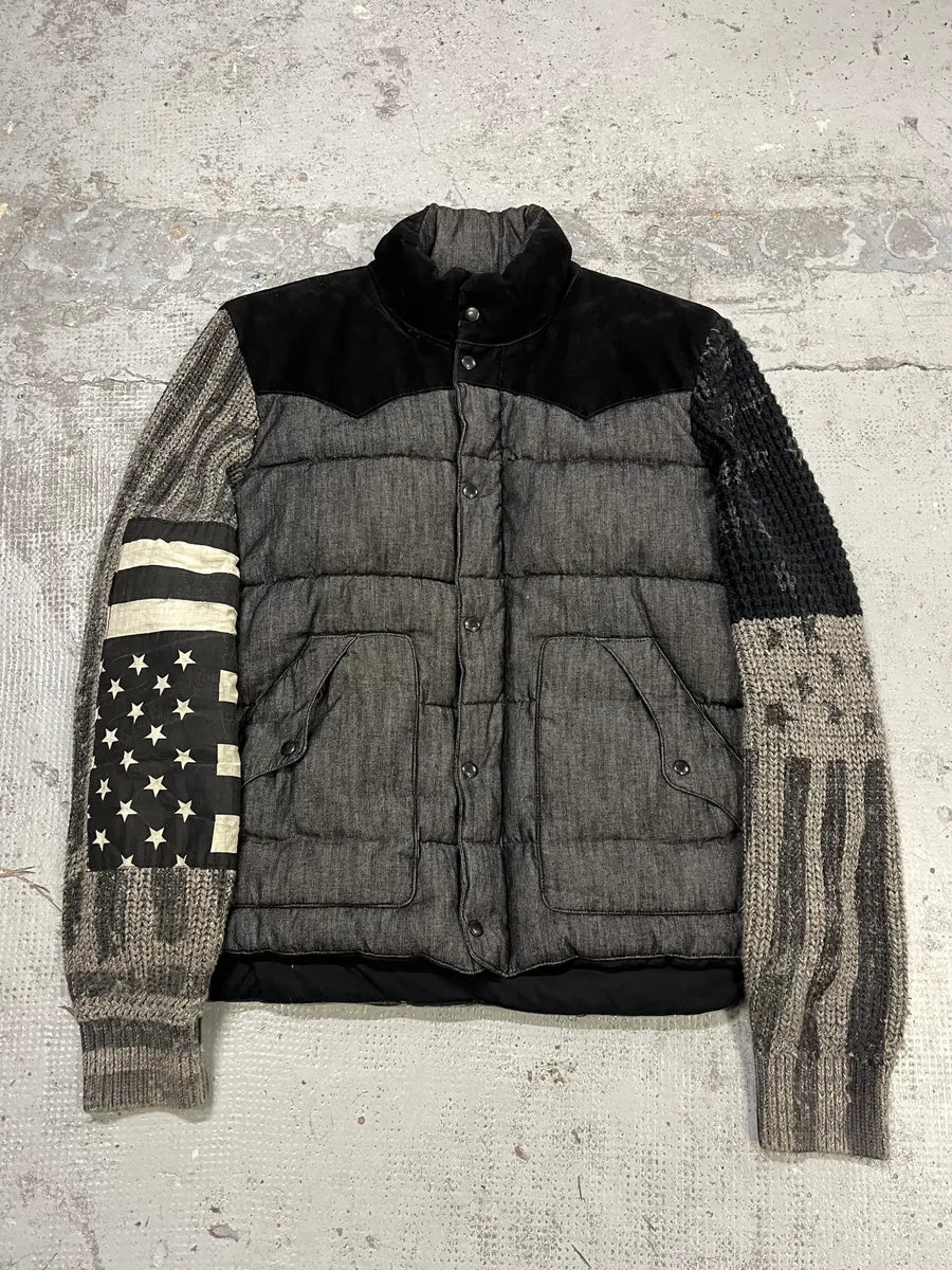 2010s Ralph Lauren USA Flag Grey Hybrid Wool Puffer Jacket XOtYVnS 0