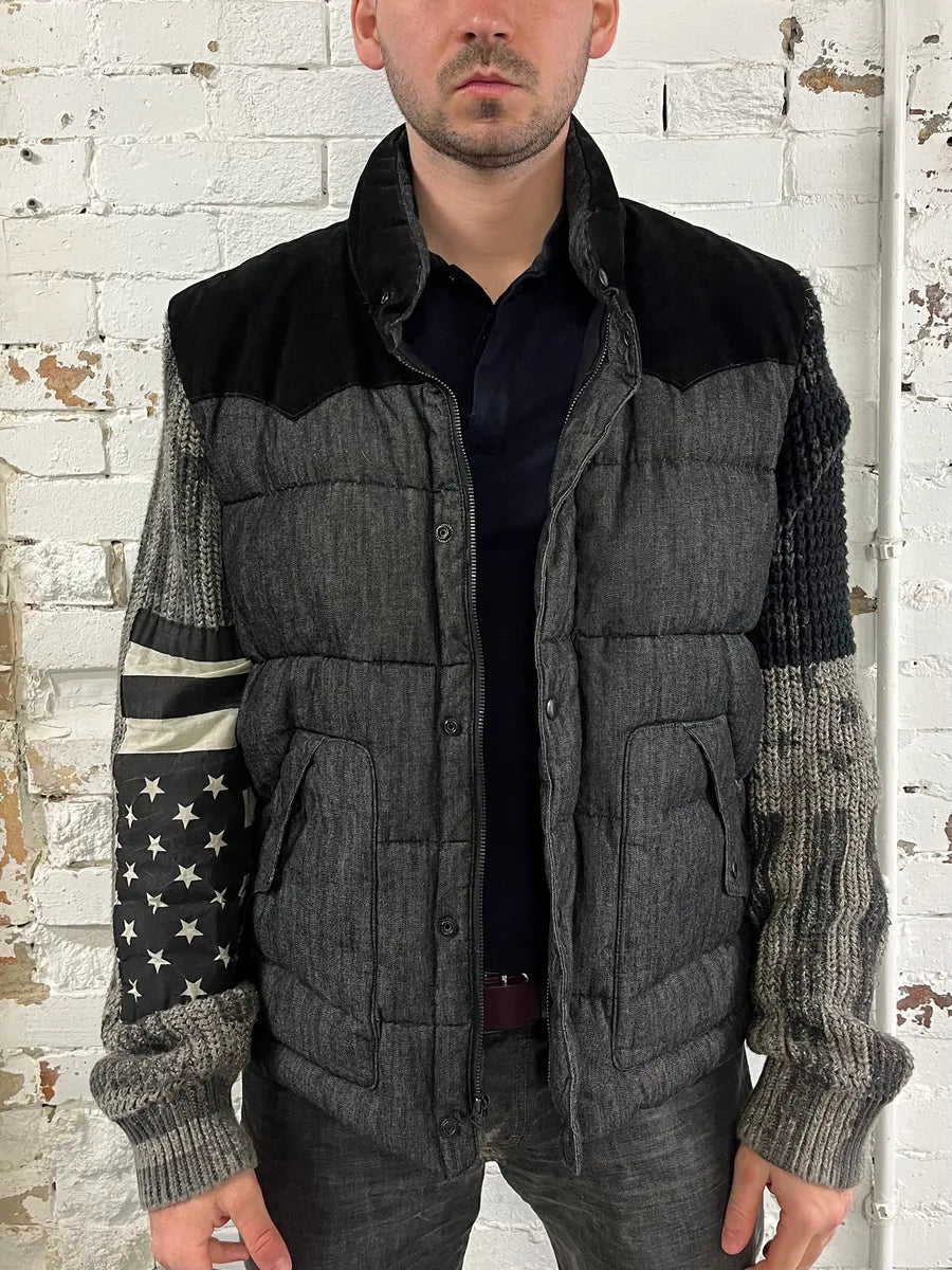 2010s Ralph Lauren USA Flag Grey Hybrid Wool Puffer Jacket XOtYVnS 1