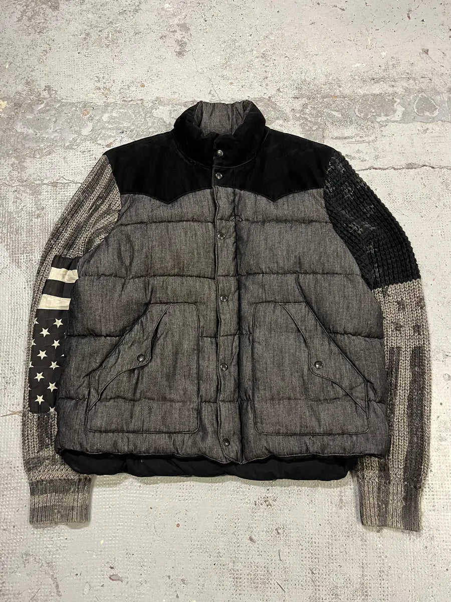 2010s Ralph Lauren USA Flag Grey Hybrid Wool Puffer Jacket XOtYVnS 3