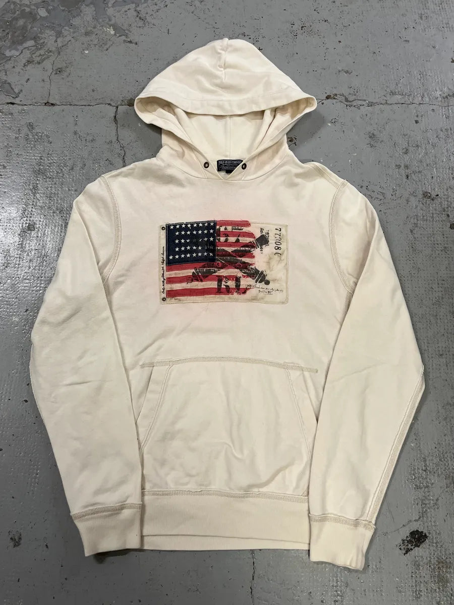 2010s Ralph Lauren USA Flag White Hoodie chdZwOf 3