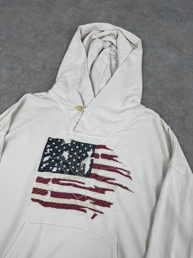 2010s Ralph Lauren White Creamy American Flag Hoodie Sweater KvxGpuw 4