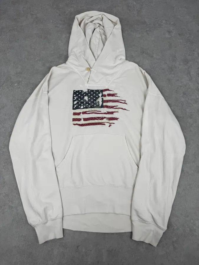 2010s Ralph Lauren White Creamy American Flag Hoodie Sweater KvxGpuw 0