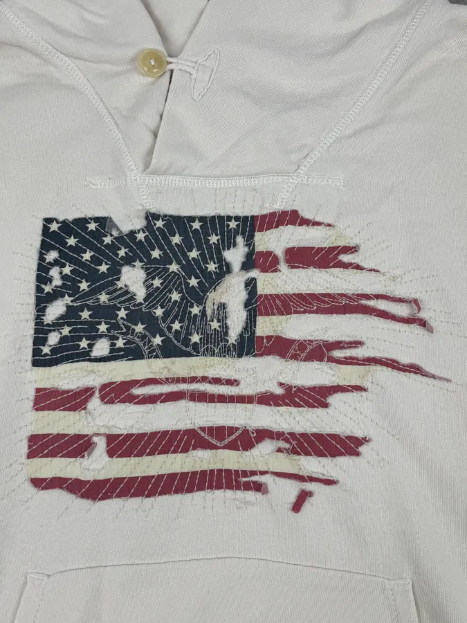 2010s Ralph Lauren White Creamy American Flag Hoodie Sweater KvxGpuw 6