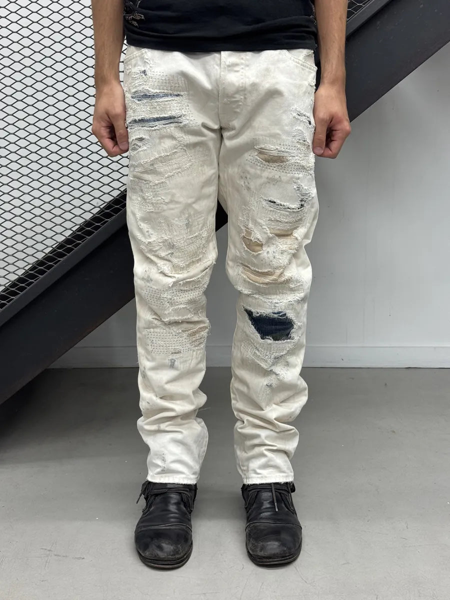 2010s Ralph Lauren White Japanese Distressed Slim Denim Jeans QFfsHVX 0