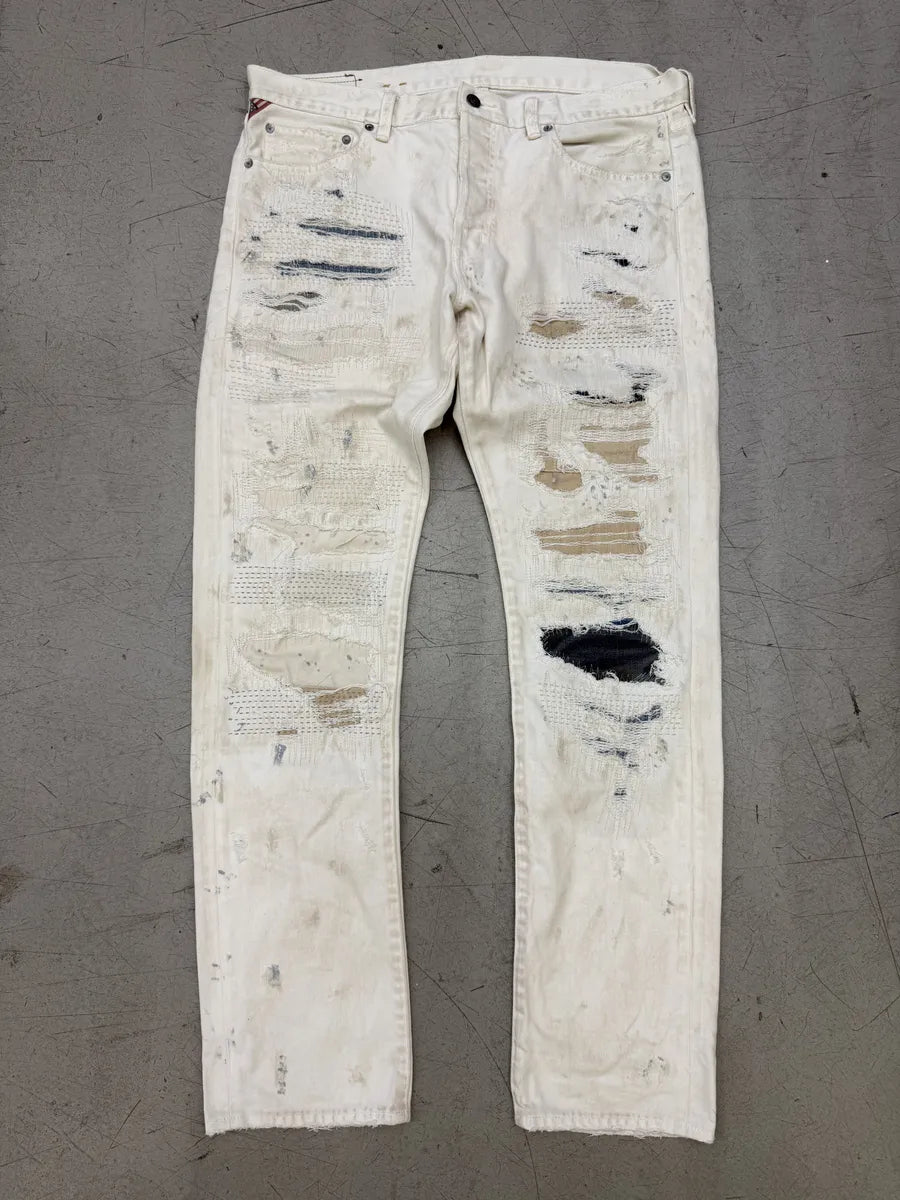 2010s Ralph Lauren White Japanese Distressed Slim Denim Jeans QFfsHVX 1