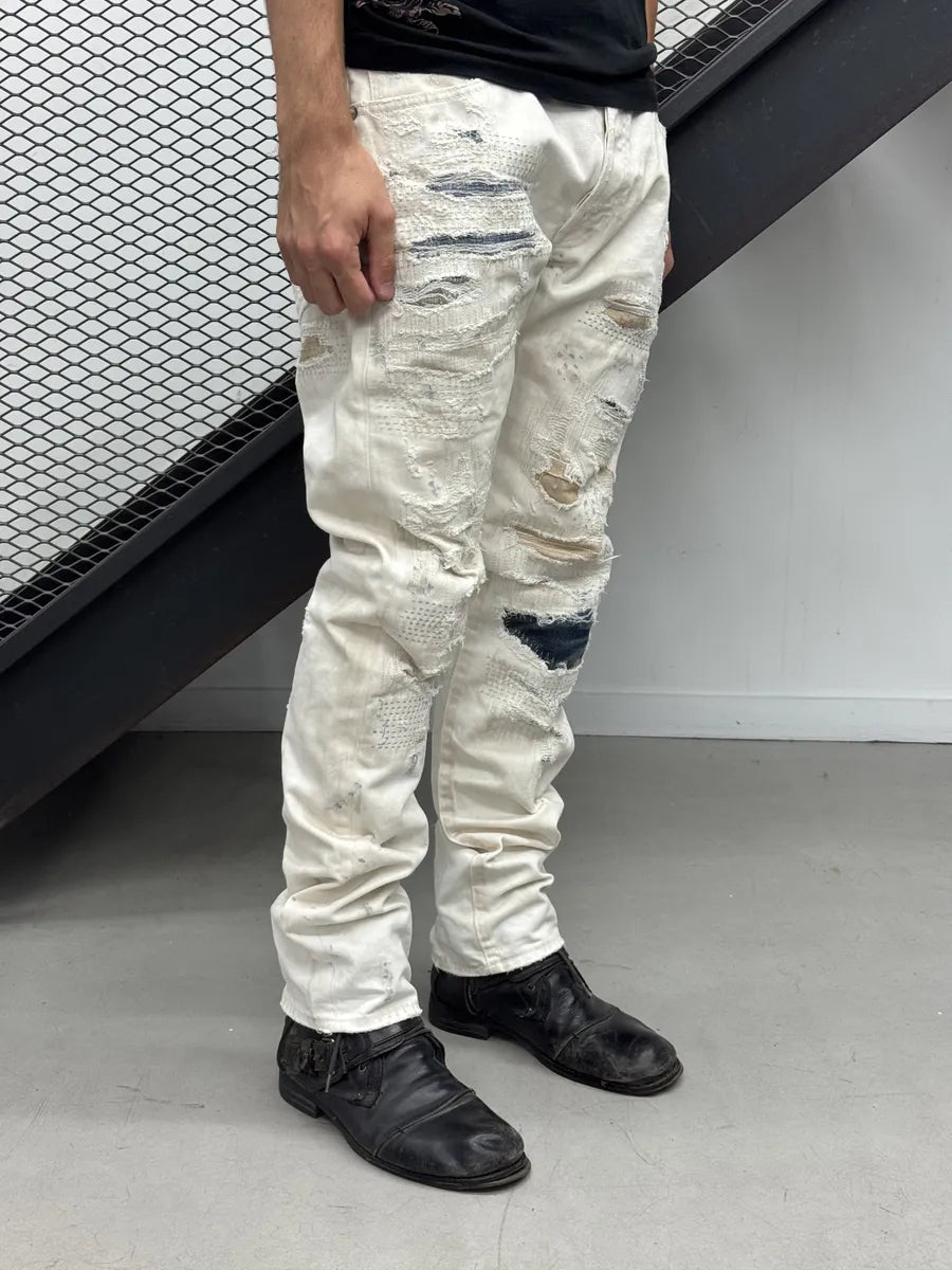 2010s Ralph Lauren White Japanese Distressed Slim Denim Jeans QFfsHVX 3