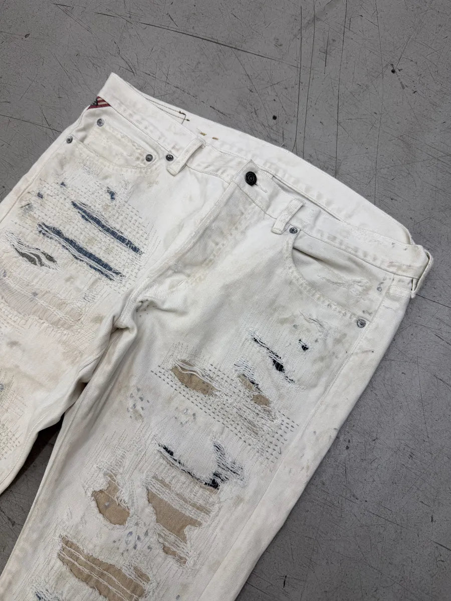 2010s Ralph Lauren White Japanese Distressed Slim Denim Jeans QFfsHVX 4