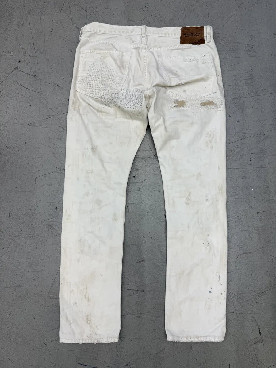 2010s Ralph Lauren White Japanese Distressed Slim Denim Jeans QFfsHVX 8