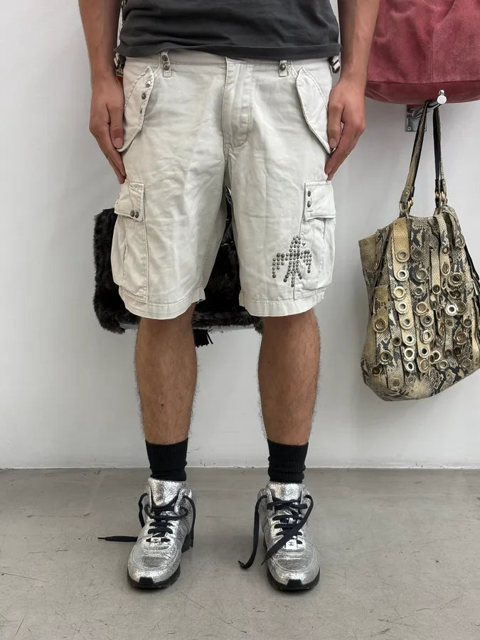 2010s Ralph Lauren White Studded Eagle Cargo Shorts WvFUnOp 0