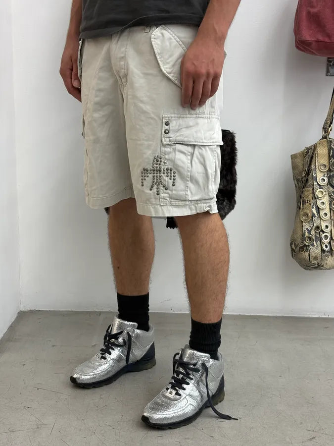 2010s Ralph Lauren White Studded Eagle Cargo Shorts WvFUnOp 1