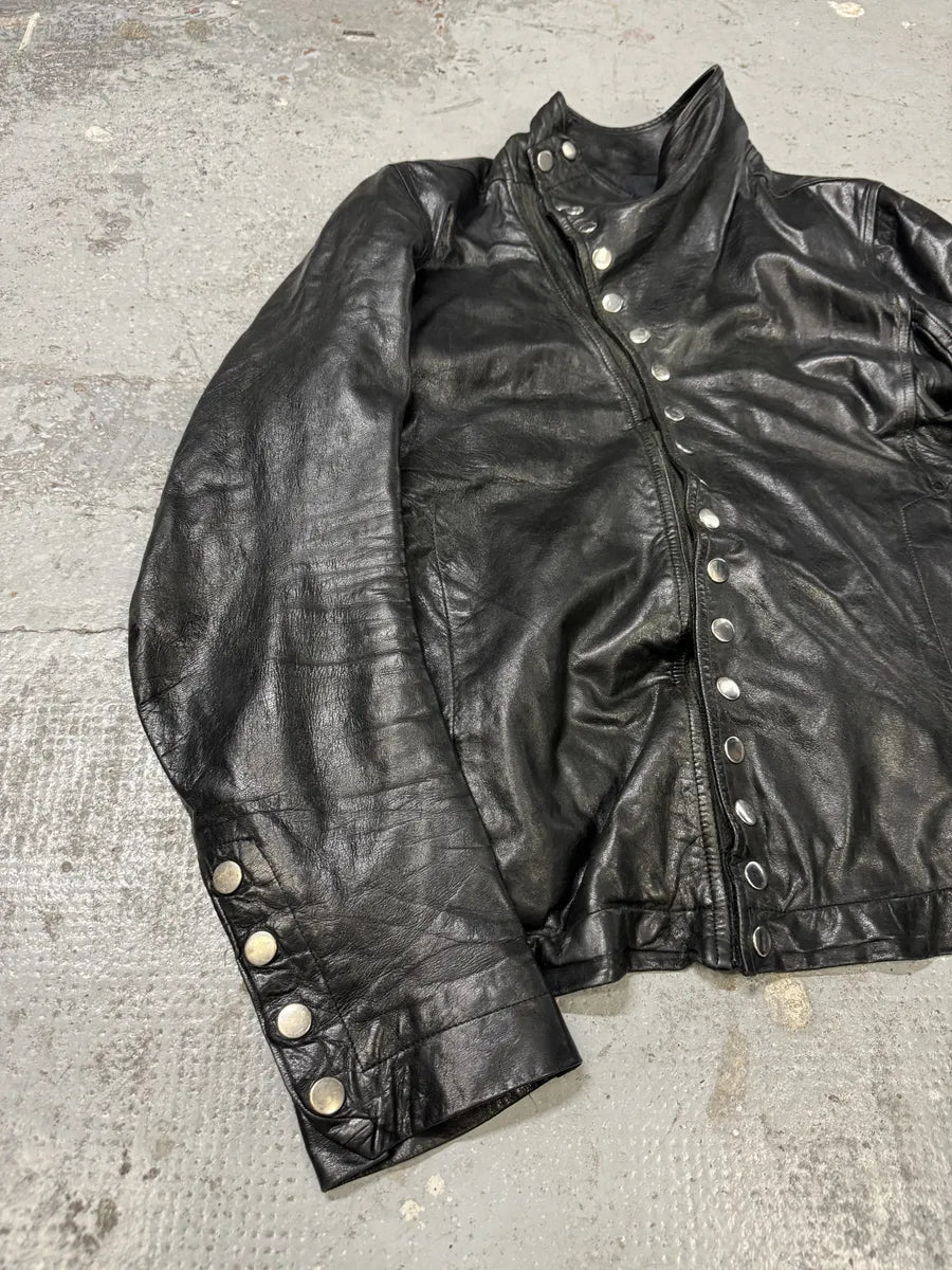 2010s Rick Owens Asymmetrical Avant-Garde Black Leather Jacket BSiuCne 10