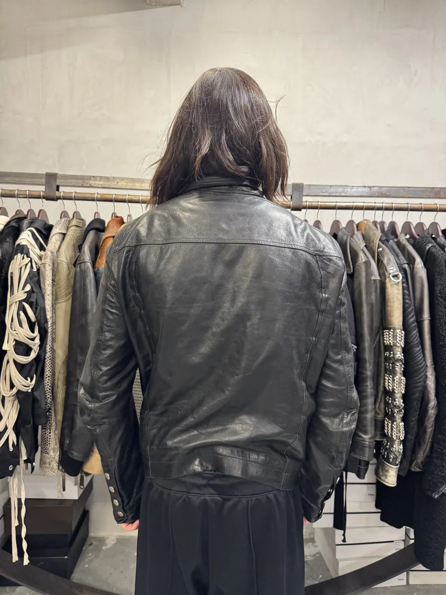 2010s Rick Owens Asymmetrical Avant-Garde Black Leather Jacket BSiuCne 2