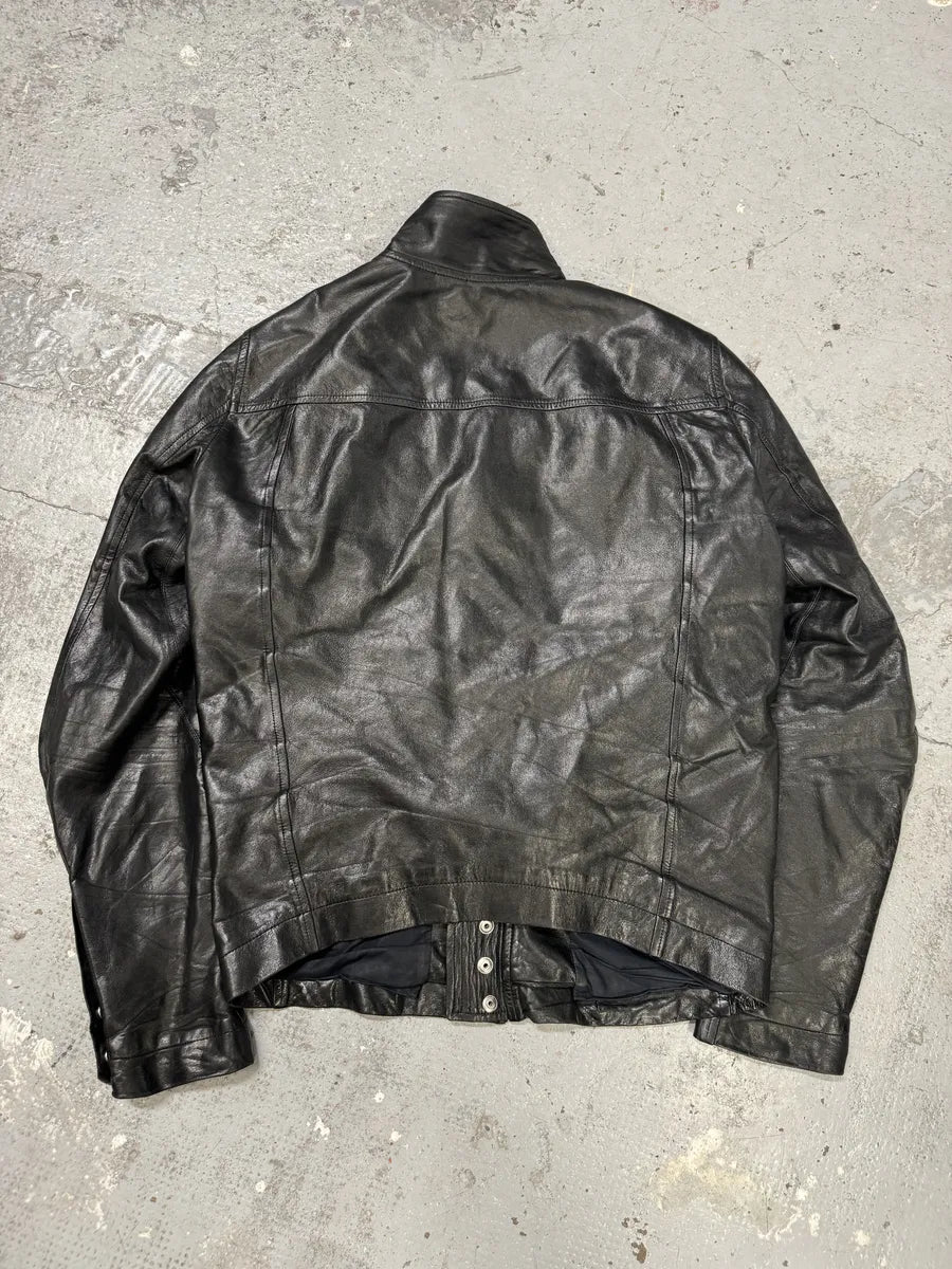 2010s Rick Owens Asymmetrical Avant-Garde Black Leather Jacket BSiuCne 4