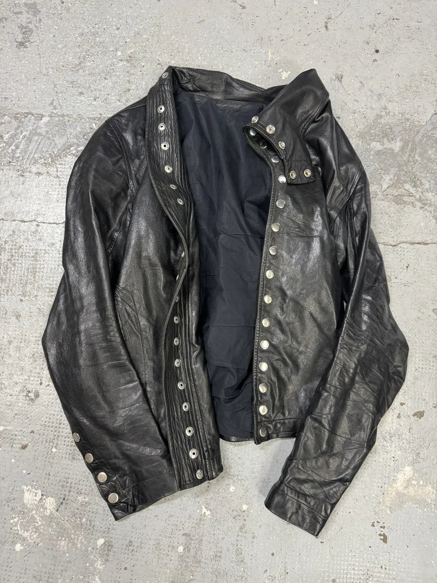 2010s Rick Owens Asymmetrical Avant-Garde Black Leather Jacket BSiuCne 5