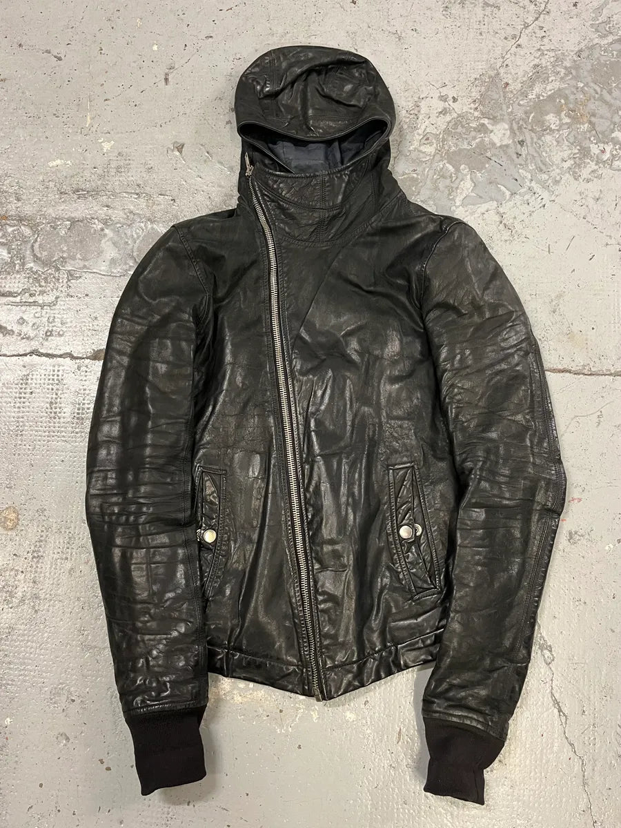 2010s Rick Owens Scuba Black Leather Asymmetrical Jacket nsZHpcx 0